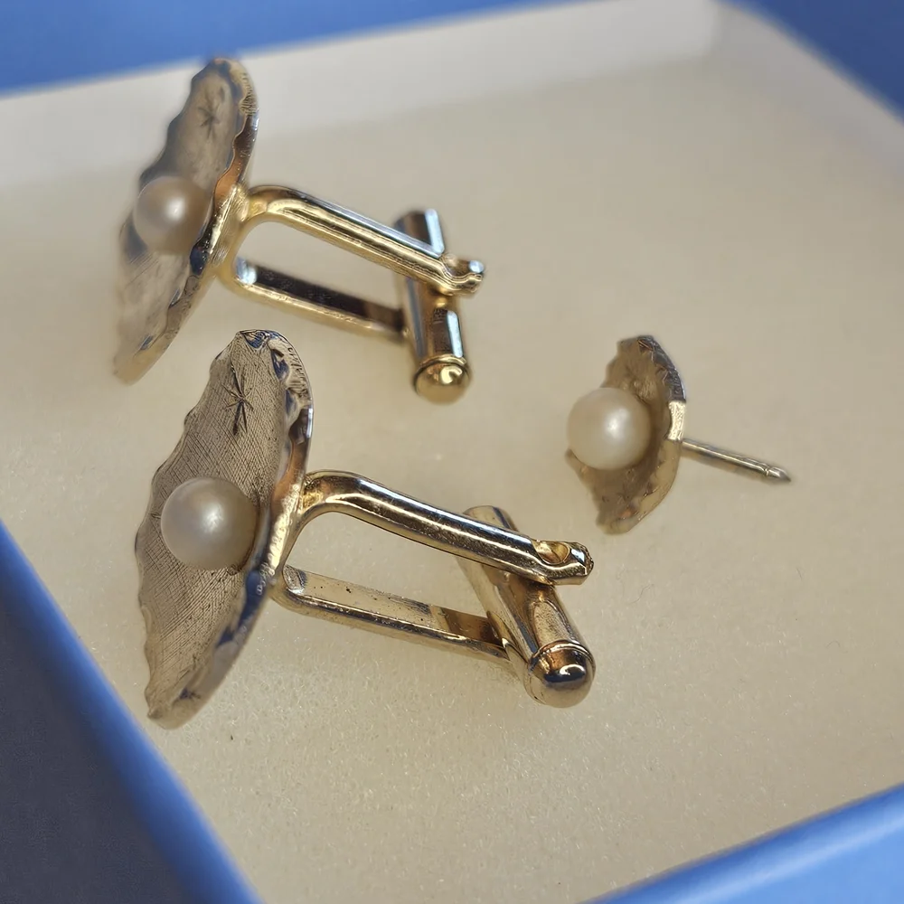 Gold and Pearl Cuff Links